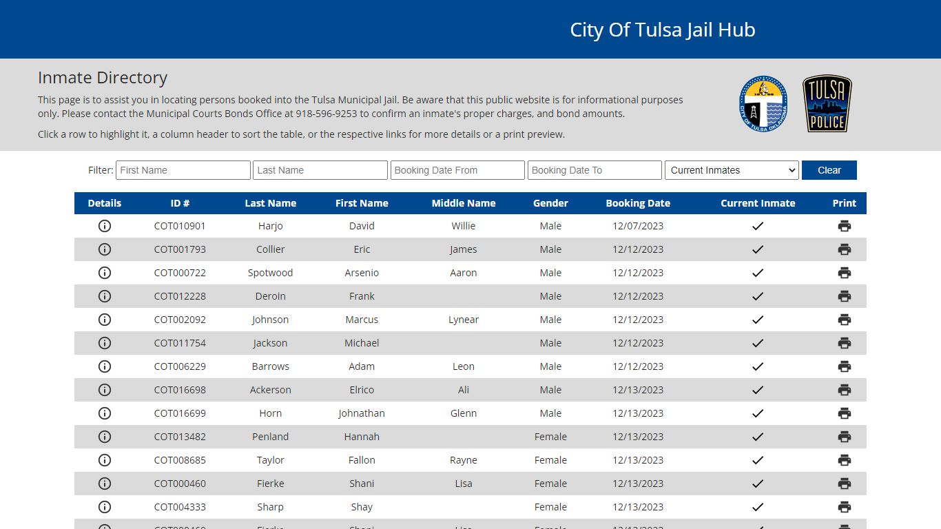 City of Tulsa Inmate Information