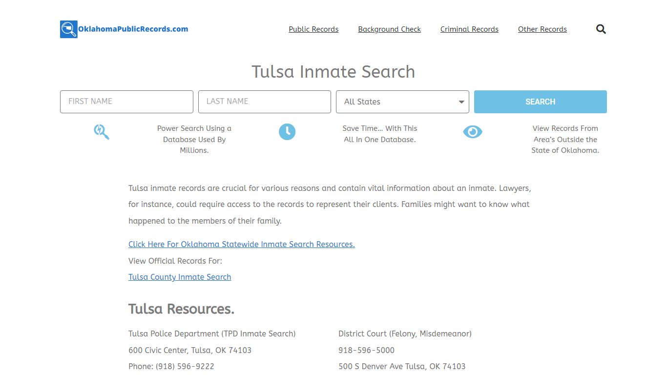 Tulsa Inmate Search - TPD Current & Past Jail Records